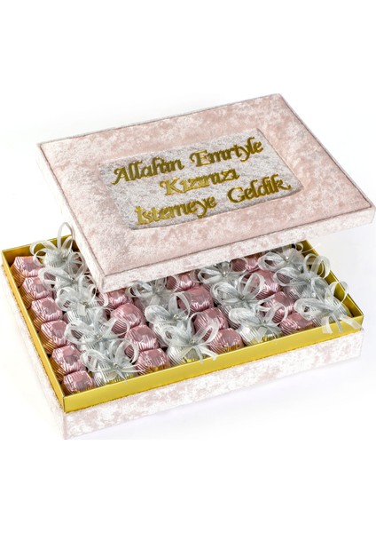 Kız İsteme Çikolatası (Kadife Dikdörtgen Pembe Kutu)