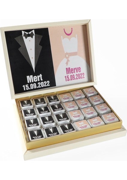 Gelin Damat Bohçası 48 Adet Madlen Çikolata Krem Kutu