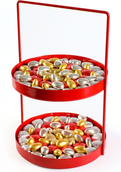 Mini Yaldızlı Kalp Hediye Çikolata (Metal Katlı Sunum Kırmızı)