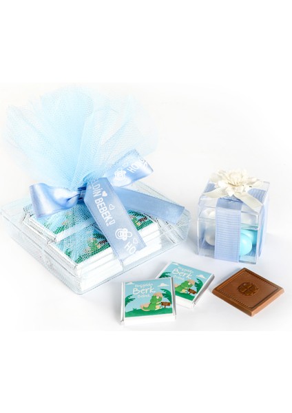 Erkek Bebek Madlen Çikolata 30 AdetTül Süslemeli+Bebek Şekeri Mika Kutu