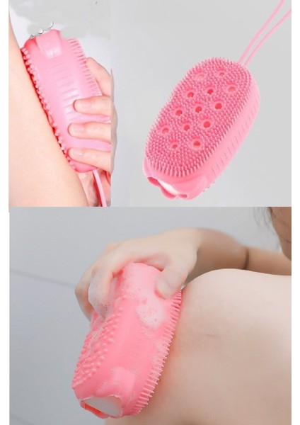 Süngerli Köpüklü Çift Taraflı Silikon Sırt Vücut Keseleme Fırçası Banyo Duş Lifi Banyo Kesesi