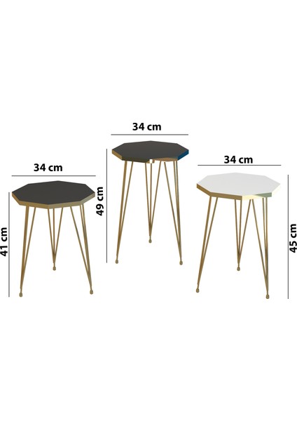 3'lü Zigon Sehpa Gold Serisi Sekizgen Model Zigon Sehpa Metal Tel Ayak modelleri