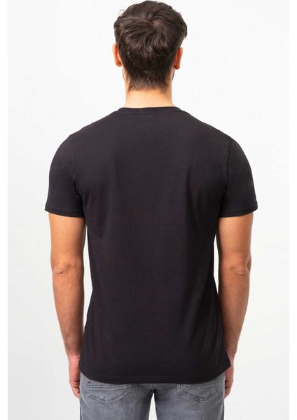 Siyah Bisiklet Yaka Kısa Kol Baskılı Penye Erkek T-shirt M50043 modelleri