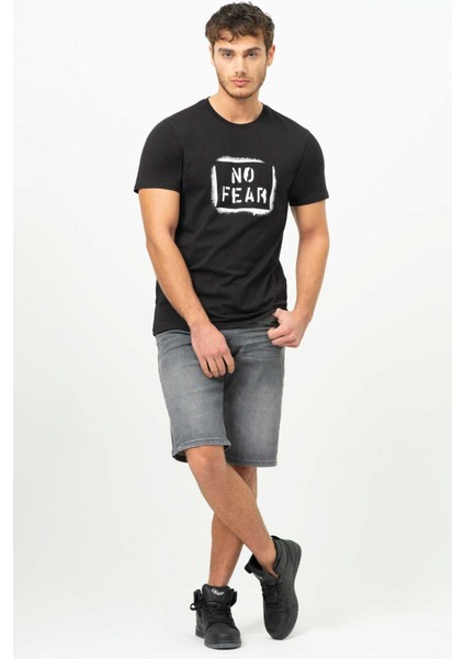 Siyah Bisiklet Yaka Kısa Kol Baskılı Penye Erkek T-shirt M50043 fırsatları