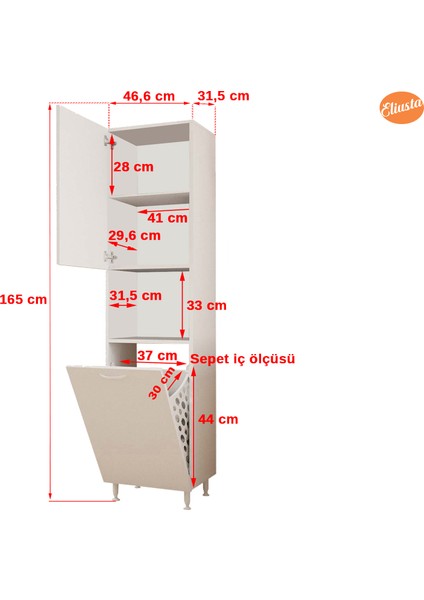 Mutfak Dolabı Tek Kapaklı Raflı Kirli Camasır Dolabı Banyo Dolabi Çok Amaçlı Dolap