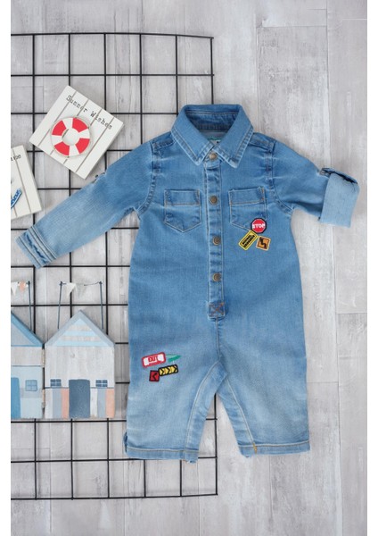 Jean Kumaş Unisex Bayramlık Bebek Uzun Tulum 12324
