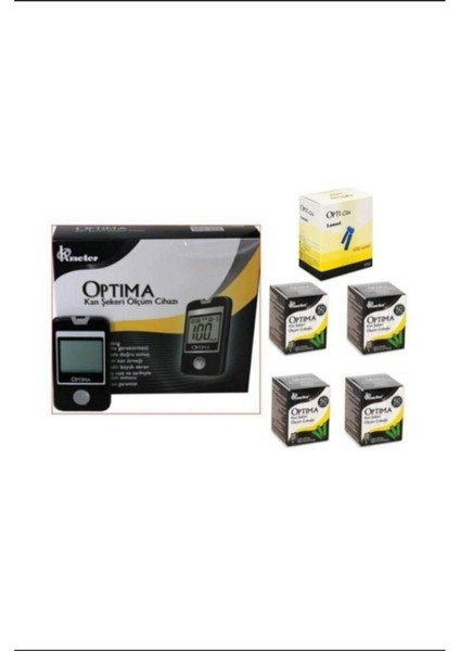 kaan şeekeri Ölçüm Cihazı + 4 Kutu Strip (200 Adet) + 1 Kutu (100 Adet) Opti-Clix Parmak