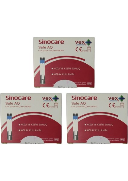 Sinocare 3 Kutu Safe Aq 150 Adet kaan şeekeri Ölçüm Çubuğu