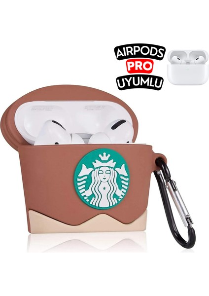 Airpods Pro Uyumlu Starbucks Figürlü Sevimli Kopçalı Koruyucu Silikon Kılıf, Darbe Emici Kılıf