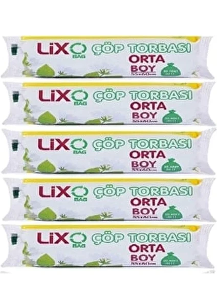 Lixo Bag Çöp Poşeti Orta Boy 55 x 60 cm  (70 Gr) 10 lu Rulo 5 Paket Mavi