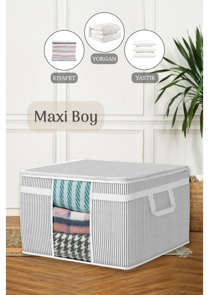 Maxi Pencereli Baza Altı Hurç - Çekyat Baza Tipi Yastık Kıyafet Saklama Hurcu 45 x 40 x 30 cm