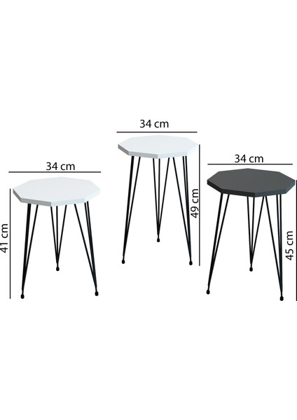 3'lü Zigon Sehpa Sekizgen Model Zigon Sehpa Metal Tel Ayak