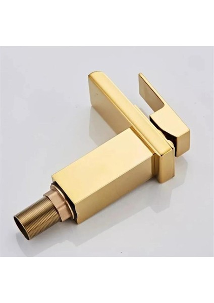 Mat Gold Kare Lavabo Bataryası Yeni Şelale Model Yüksek Kalite Altın Lavabo Musluğu Çift Girişli Armatür
