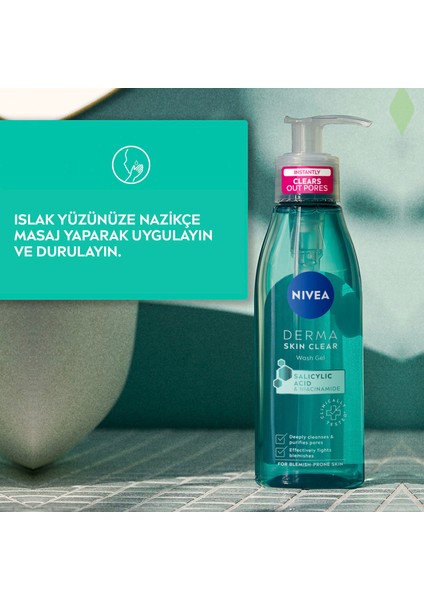 Derma Skin Clear Nisainamid ve Salisilik Asit (BHA) içeren Yüz Temizleme Jeli 150ml ve Tonik 200ml