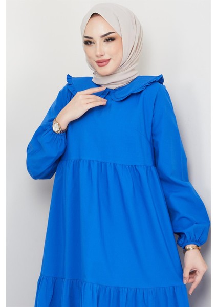 Bebe Yaka Tesettür Elbise Indigo fiyatları