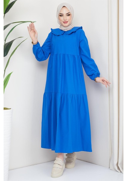 Bebe Yaka Tesettür Elbise Indigo modelleri