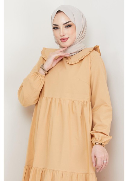 Bebe Yaka Tesettür Elbise Camel