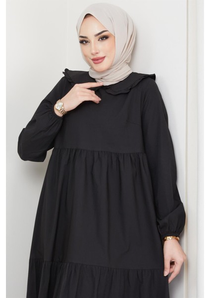 Bebe Yaka Tesettür Elbise Siyah