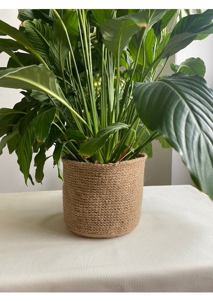 Jüt Ip Örgü Saksı ve Dekorasyon Çok Amaçlı Sepet 20X20 cm