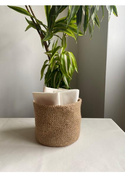 Jüt Ip Örgü Saksı ve Dekorasyon Çok Amaçlı Sepet 20X20 cm modelleri