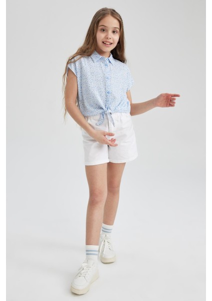Kız Çocuk Crop Desenli Kısa Kollu Gömlek T3967A623SM