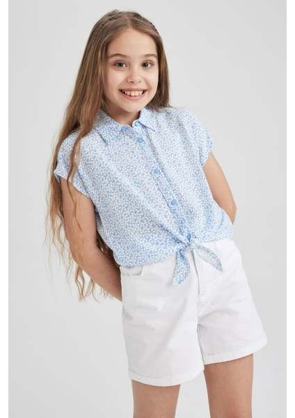 Kız Çocuk Crop Desenli Kısa Kollu Gömlek T3967A623SM