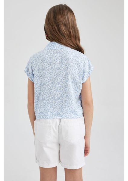 Kız Çocuk Crop Desenli Kısa Kollu Gömlek T3967A623SM