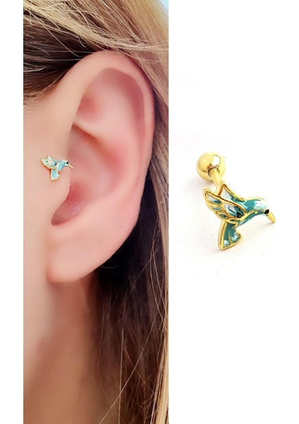 925AYAR Gümüş Üzerine Altın Kaplama Mine Işçiliği Totem Kuşu Tragus Piercing