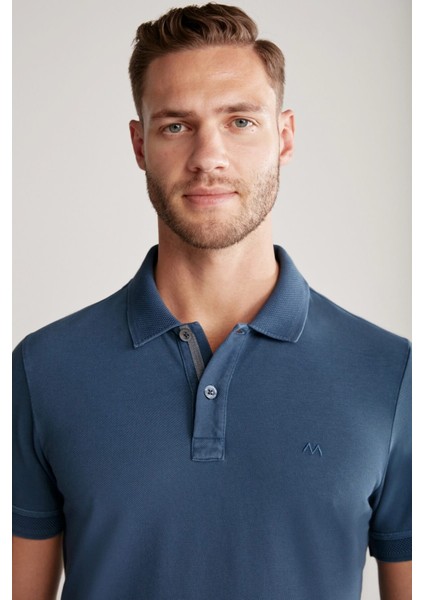 Vintage Görünümlü Lacivert Polo Yaka T-Shirt