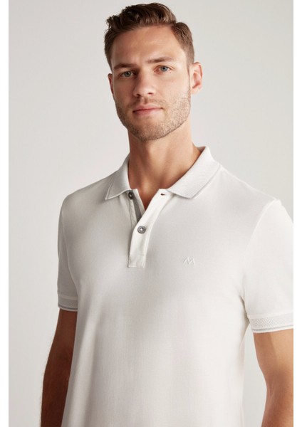 Vintage Görünümlü Kırık Beyaz Polo Yaka T-Shirt