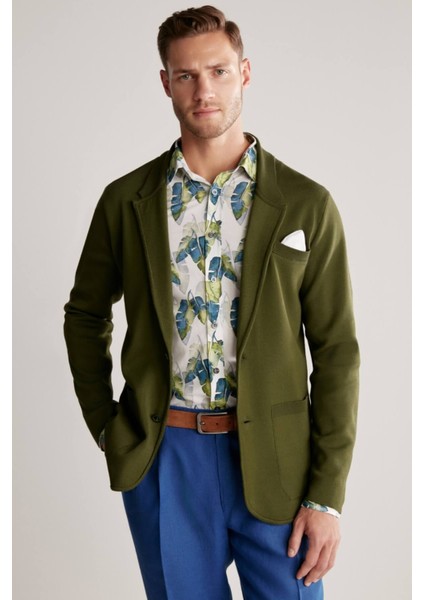 Haki Giza Pamuk Triko Blazer Ceket modelleri