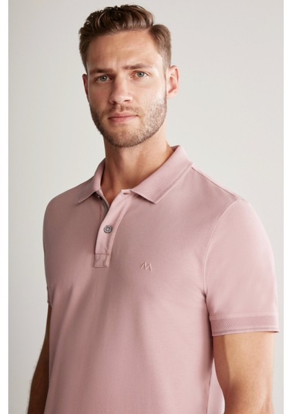 Nakış Logolu Pembe Polo Yaka T-Shirt