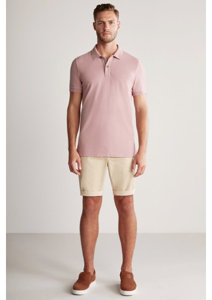 Nakış Logolu Pembe Polo Yaka T-Shirt
