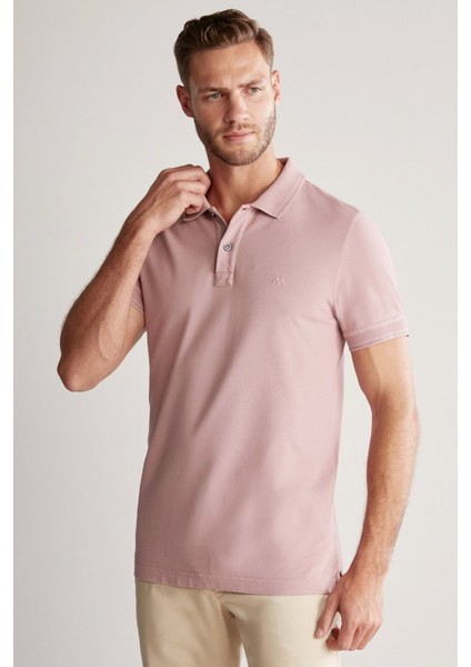 Nakış Logolu Pembe Polo Yaka T-Shirt