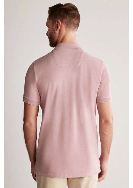 Nakış Logolu Pembe Polo Yaka T-Shirt