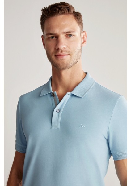 Vintage Görünümlü Mavi Polo Yaka T-Shirt