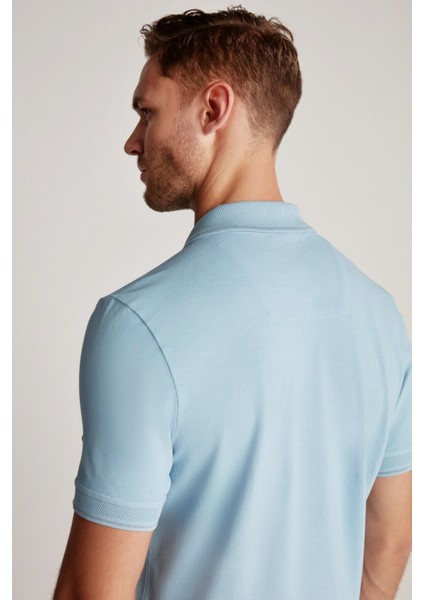 Vintage Görünümlü Mavi Polo Yaka T-Shirt