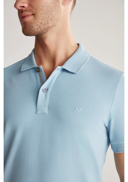 Vintage Görünümlü Mavi Polo Yaka T-Shirt