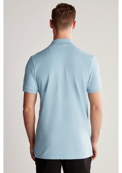 Vintage Görünümlü Mavi Polo Yaka T-Shirt