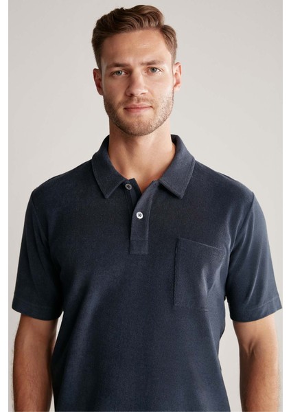 Lacivert Havlu Kumaş Polo Yaka T-Shirt
