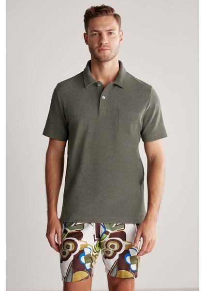 Haki Havlu Kumaş Polo Yaka T-Shirt