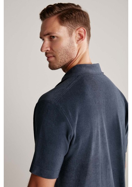 Lacivert Havlu Kumaş Polo Yaka T-Shirt