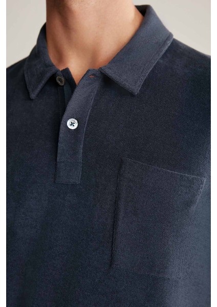 Lacivert Havlu Kumaş Polo Yaka T-Shirt