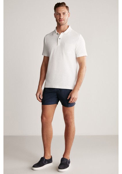 Beyaz Havlu Kumaş Polo Yaka T-Shirt