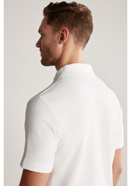 Beyaz Havlu Kumaş Polo Yaka T-Shirt