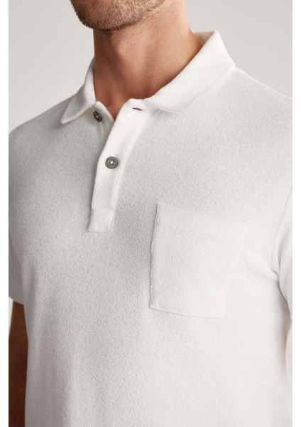 Beyaz Havlu Kumaş Polo Yaka T-Shirt