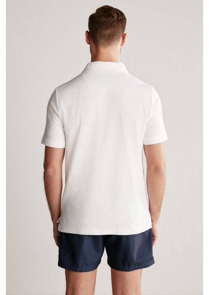 Beyaz Havlu Kumaş Polo Yaka T-Shirt