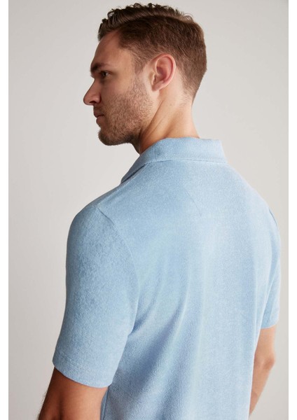 Açık Mavi Havlu Kumaş Polo Yaka T-Shirt modelleri