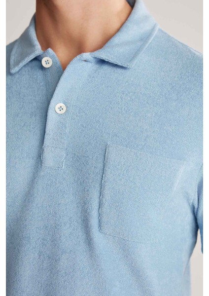 Açık Mavi Havlu Kumaş Polo Yaka T-Shirt indirimleri