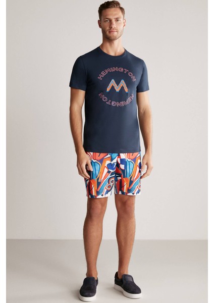 Logolu Pima Pamuk Lacivert T-Shirt